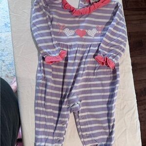 Jelly Beans Lavender and Coral Striped Footie